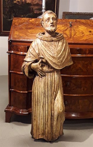 Scultura lignea San Francesco dipinta a finto marmo